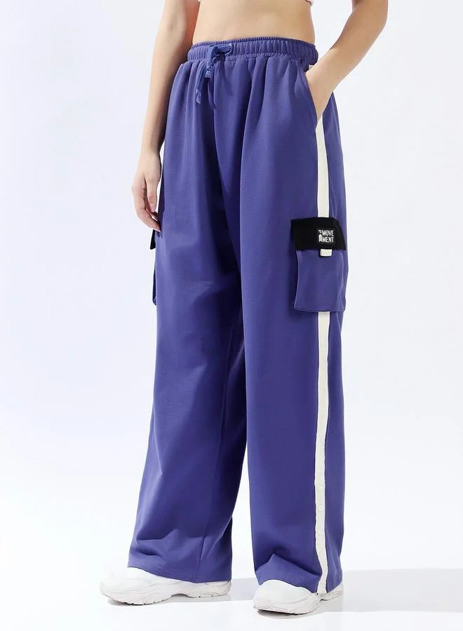 Hubberholme Women's Navy 100% Cotton Colourblocked Full Length Casual Jogger Track Pant