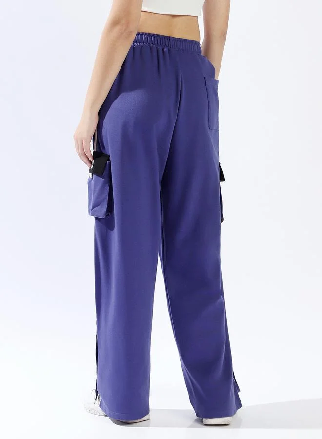 Hubberholme Women's Navy 100% Cotton Colourblocked Full Length Casual Jogger Track Pant