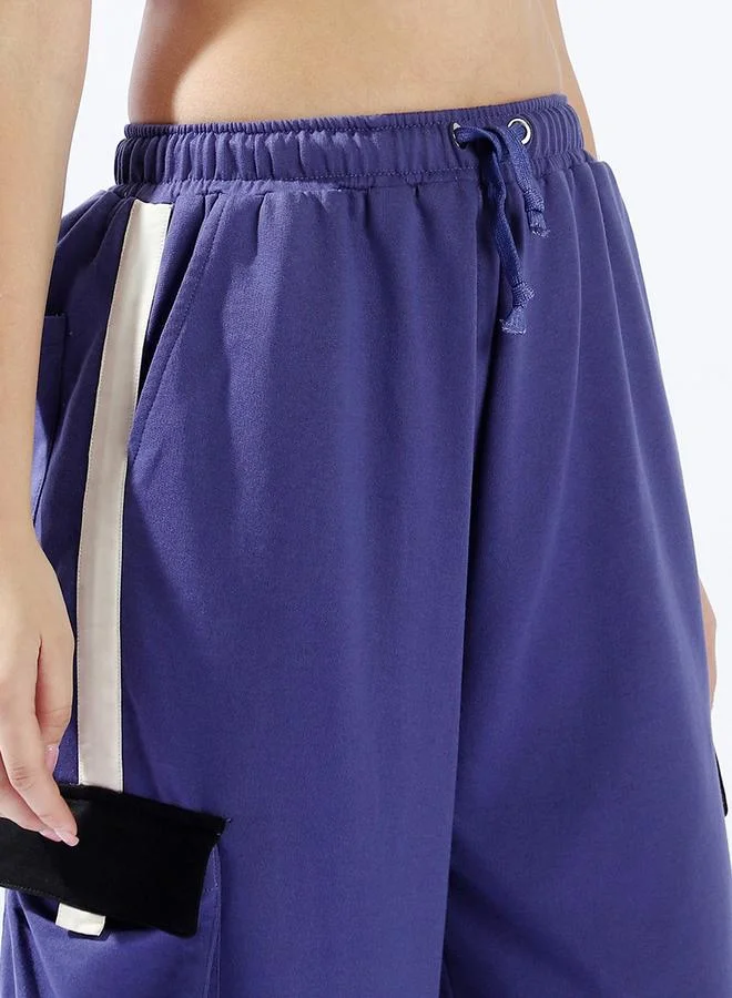 Hubberholme Women's Navy 100% Cotton Colourblocked Full Length Casual Jogger Track Pant
