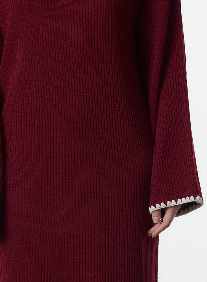 trendyol Burgundy Stitch Detailed Long Knit Dress - Image 3