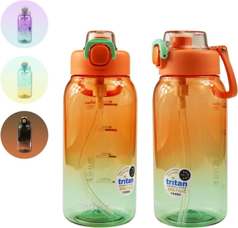 SHOTAY Sports Water Bottles 1L/1.5L/2L With USA Tritan Material 100% BPA Free And Leakproof, Half Gallon Gmy Water bottle for School, Fitness And Outdoor  Sports. - Image 2