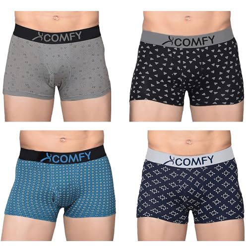AMUL COMFY Printed Spandex Trunk for Men | 95% Cotton 5% Spandex | Super Combed Cotton Stretch Fabric | Outer Elastic Comfort Fit | Soft Hand Feel | No Marks Waistband | Color may vary | (Pack Of 4) - Image 1
