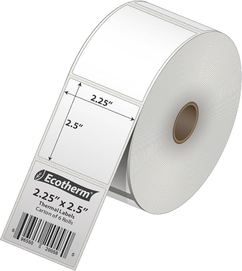 Ecotherm 2.25" x 2.5" Thermal Labels | 6 Rolls | 6000 Labels | fits Zebra, Munbyn, Rollo, Godex, Arkscan, iDPRT, Offnova Thermal Label Printers and More | Blank White Adhesive Stickers by - Image 2
