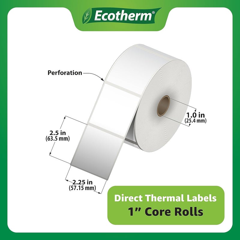 Ecotherm 2.25" x 2.5" Thermal Labels | 6 Rolls | 6000 Labels | fits Zebra, Munbyn, Rollo, Godex, Arkscan, iDPRT, Offnova Thermal Label Printers and More | Blank White Adhesive Stickers by - Image 3