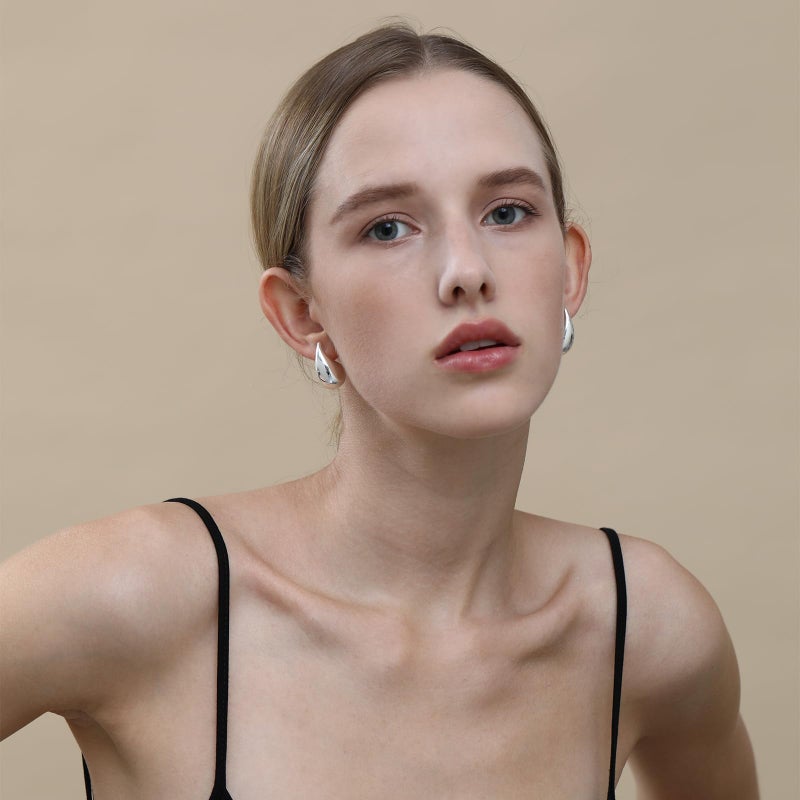 Apsvo Chunky 14K Gold Plated Hoop Earrings for Women, Lightweight Waterdrop Hollow Open Hoops, Hypoallergenic Dupes Earrings - Image 2