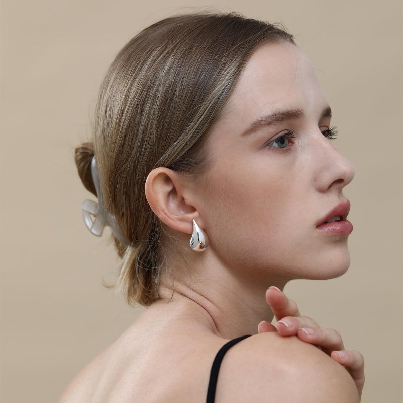 Apsvo Chunky 14K Gold Plated Hoop Earrings for Women, Lightweight Waterdrop Hollow Open Hoops, Hypoallergenic Dupes Earrings - Image 5