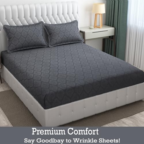 FRESH FROM LOOM Microfiber King Size Bedsheet - Hypoallergenic, Wrinkle Free, Bed Sheets with 2 Pillow Covers (90 x 95 Inches | Grey, Damas Design) - Image 2