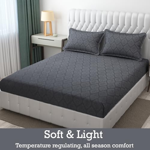 FRESH FROM LOOM Microfiber King Size Bedsheet - Hypoallergenic, Wrinkle Free, Bed Sheets with 2 Pillow Covers (90 x 95 Inches | Grey, Damas Design) - Image 5