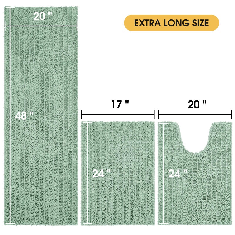ACCUMTEK Upgrade Extra Large Sage Bathroom Rug Set 3 Pieces Ultra Soft, Thick Absorbent Bath Mats, Non Slip Chenille Toilet Mat for Bathroom, Bedroom, Kitchen, Mint - Image 5