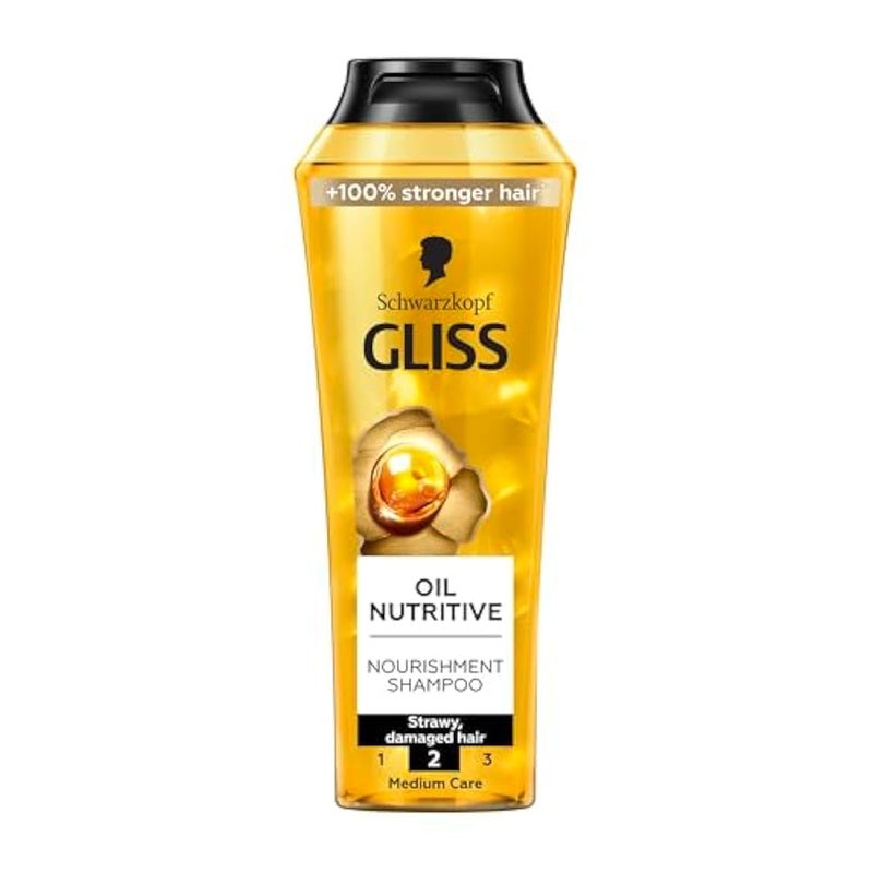 Gliss Oil Nutritive Shampoo, 400ml — Infused with nourishing oils, this shampoo deeply conditions to give your hair a silky, smooth finish with natural shine - Image 1