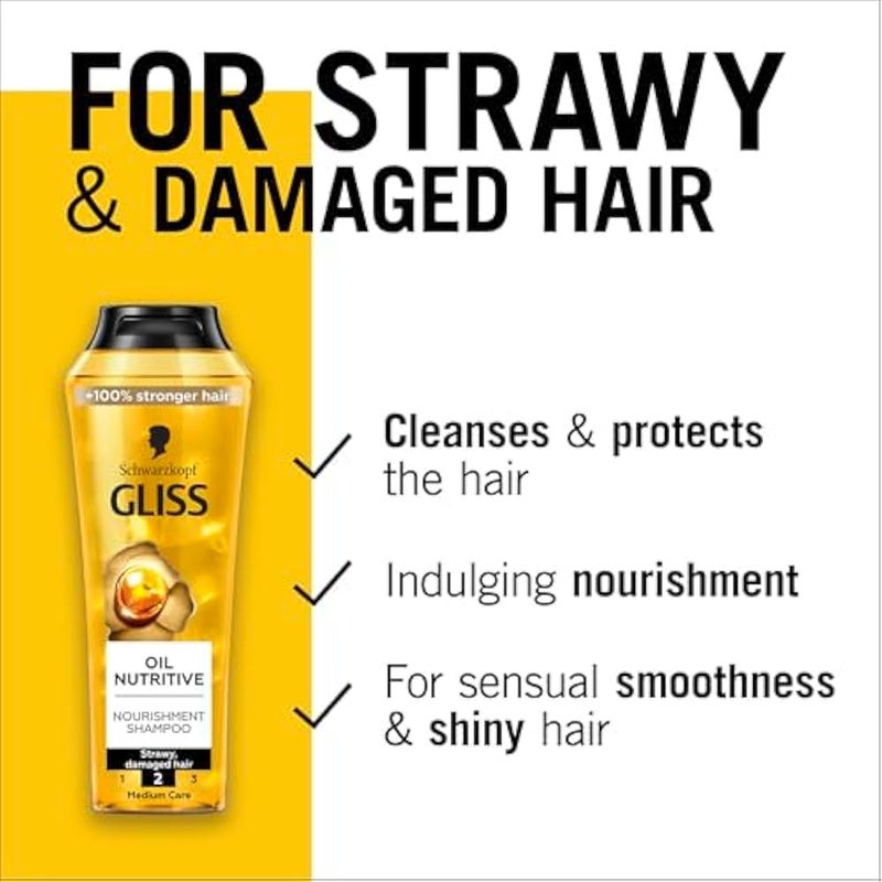 Gliss Oil Nutritive Shampoo, 400ml — Infused with nourishing oils, this shampoo deeply conditions to give your hair a silky, smooth finish with natural shine - Image 3