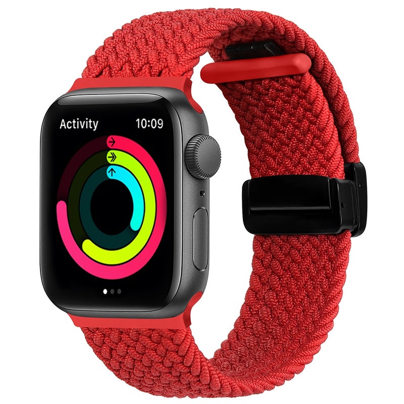 erorex Magnetic Fold Clasp Woven Watch Band For Apple Watch 42Mm(Red) - Image 1