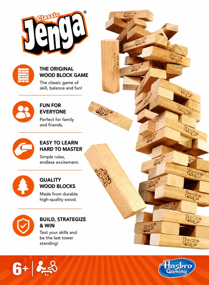 Hasbro Games Jenga Classic Game – Genuine Hardwood Blocks Stacking Tower – Original Family Party Game for Kids & Adults Ages 6+ - Image 2