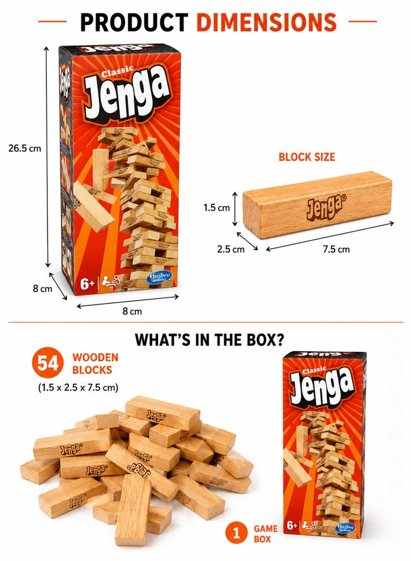 Hasbro Games Jenga Classic Game – Genuine Hardwood Blocks Stacking Tower – Original Family Party Game for Kids & Adults Ages 6+ - Image 5