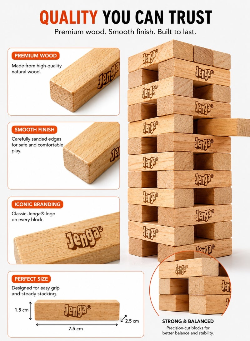 Hasbro Games Jenga Classic Game – Genuine Hardwood Blocks Stacking Tower – Original Family Party Game for Kids & Adults Ages 6+ - Image 4