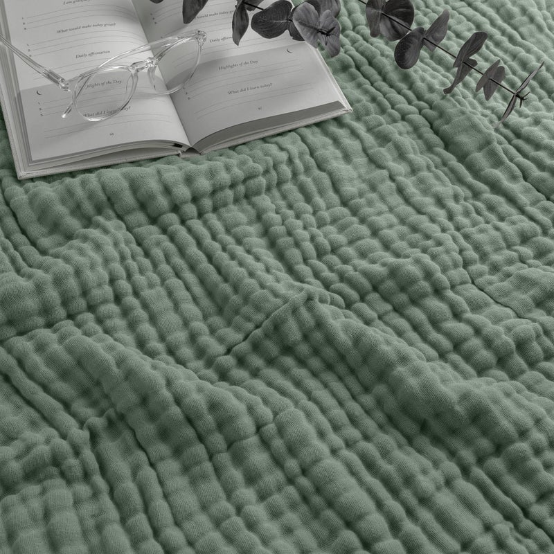 Comfy Cubs Muslin Throw Blanket  50 x 60 Quilted Design  Lightweight Breathable 6Layer Gauze Fabric  Soft Cotton Blanket for Home or Travel  Packaged in Elegant Gift Box  Fern