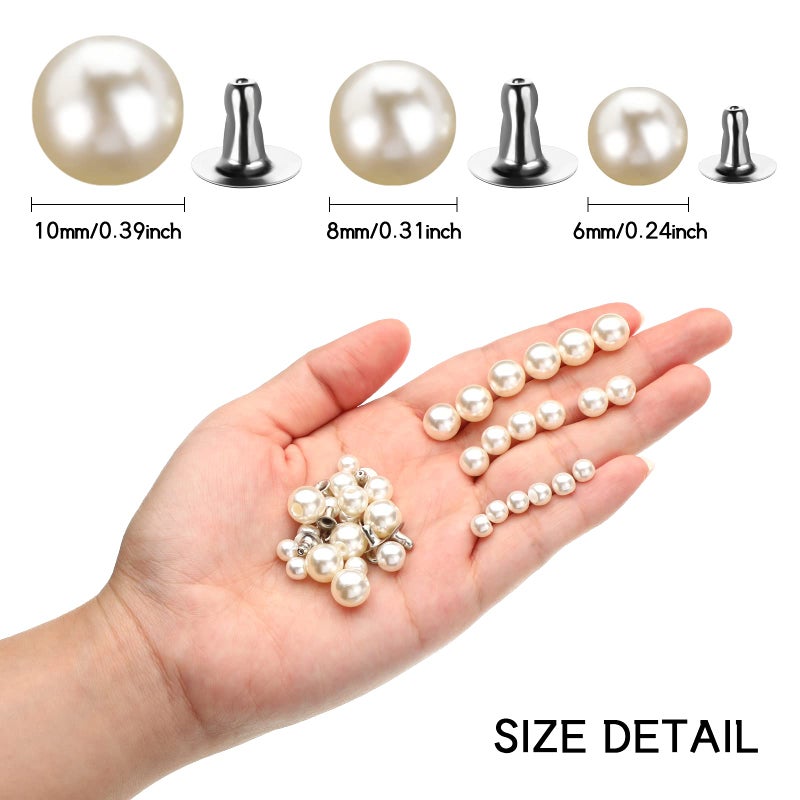 Mtlee 400 Pearls for Clothing Decoration Mix Size Include 200 Rivets for Fabric and 200 Faux Pearls Jean Decor Leather Hat Shoe Clothes Bag Skirt Bridal Veil DIY Accessories, Tool Fix(6mm, 8mm, 10mm) - Image 2