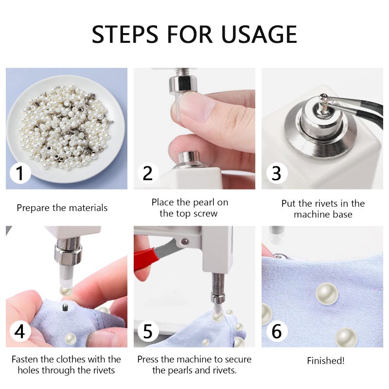 Mtlee 400 Pearls for Clothing Decoration Mix Size Include 200 Rivets for Fabric and 200 Faux Pearls Jean Decor Leather Hat Shoe Clothes Bag Skirt Bridal Veil DIY Accessories, Tool Fix(6mm, 8mm, 10mm) - Image 4