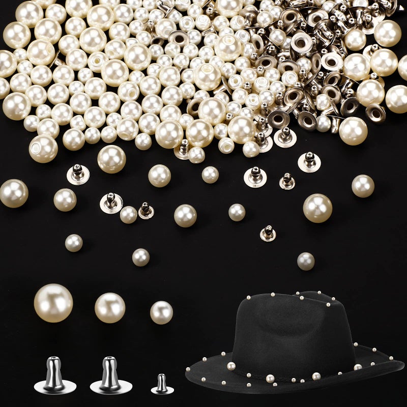Mtlee 400 Pearls for Clothing Decoration Mix Size Include 200 Rivets for Fabric and 200 Faux Pearls Jean Decor Leather Hat Shoe Clothes Bag Skirt Bridal Veil DIY Accessories, Tool Fix(6mm, 8mm, 10mm) - Image 1