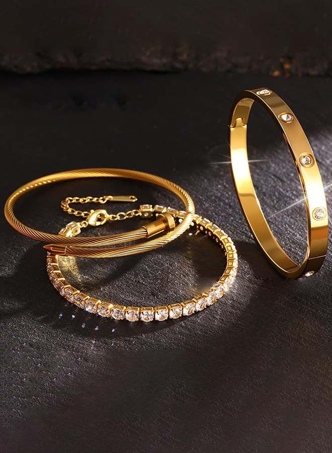 18k Gold-Plated Love Bracelet Set, Flexible Wide Wristband Bracelet Set, Suitable For Love - Image 4