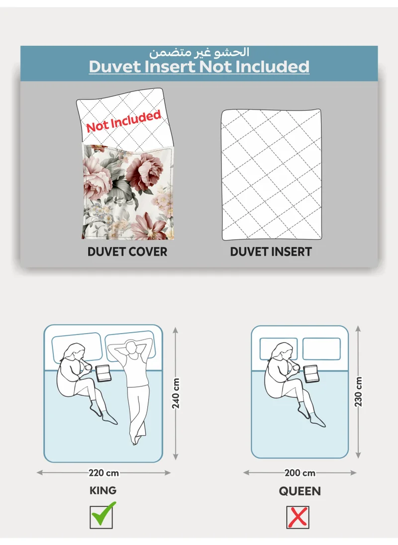Donetella Printed Duvet Set, King Size 220x240 cm - 6-Pcs Bed Set, Microfiber Fabric - 1 Duvet Cover, 1 Fitted Sheet, 2 Pillow Shams, 2 Pillowcases (Filler Not Included)
