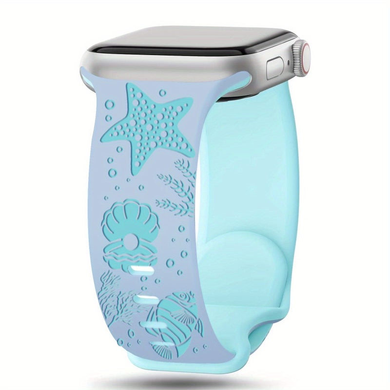 Mixed Color 2 Laser Engraved Starfish Cluster Pattern Soft Sport Band For Apple Watch 38mm 40mm 41mm 42mm Summer Special Edition Durable Lightweight Adjustable Buckle Secure Clasp Active Workout Smartwatch Accessory - Image 2