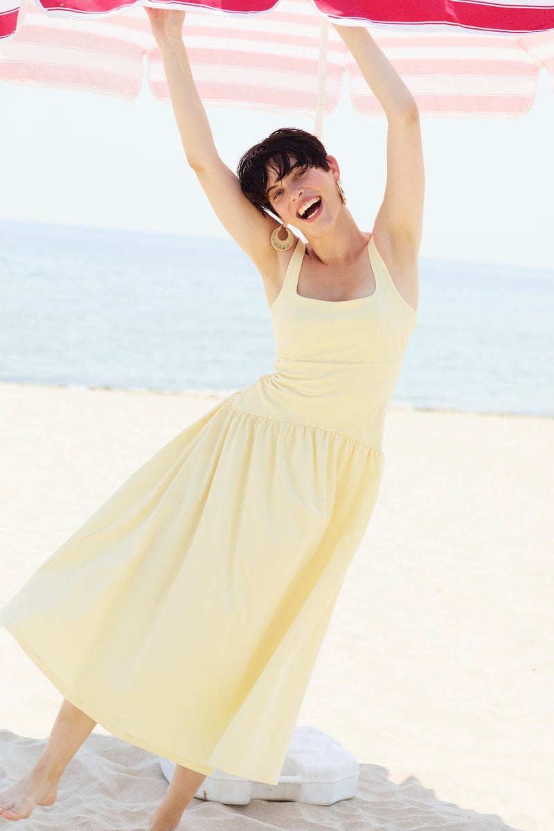 DeFacto Yellow Woman Square Collar Midi Dress Casual - Image 1