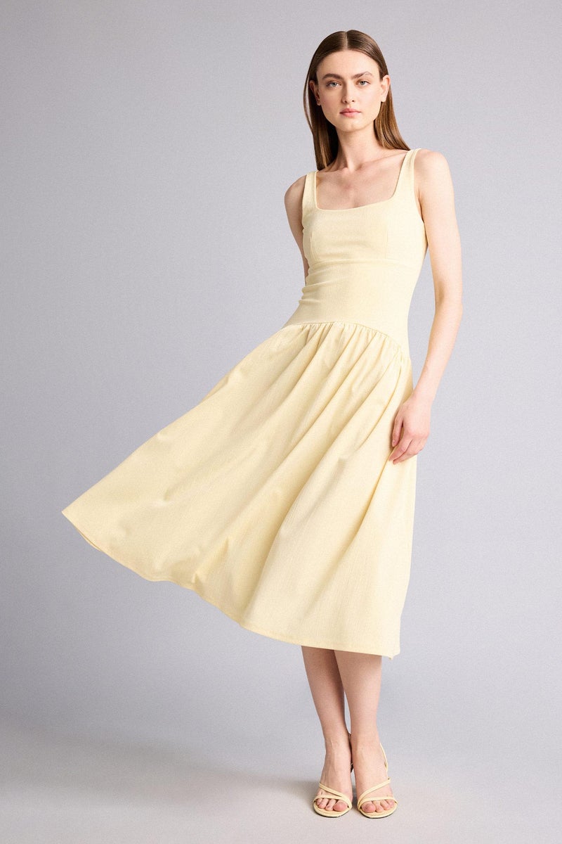 DeFacto Yellow Woman Square Collar Midi Dress Casual - Image 3