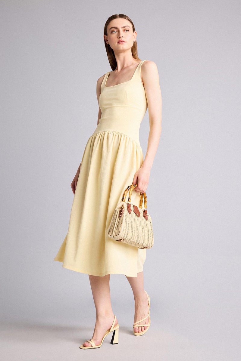 DeFacto Yellow Woman Square Collar Midi Dress Casual - Image 2
