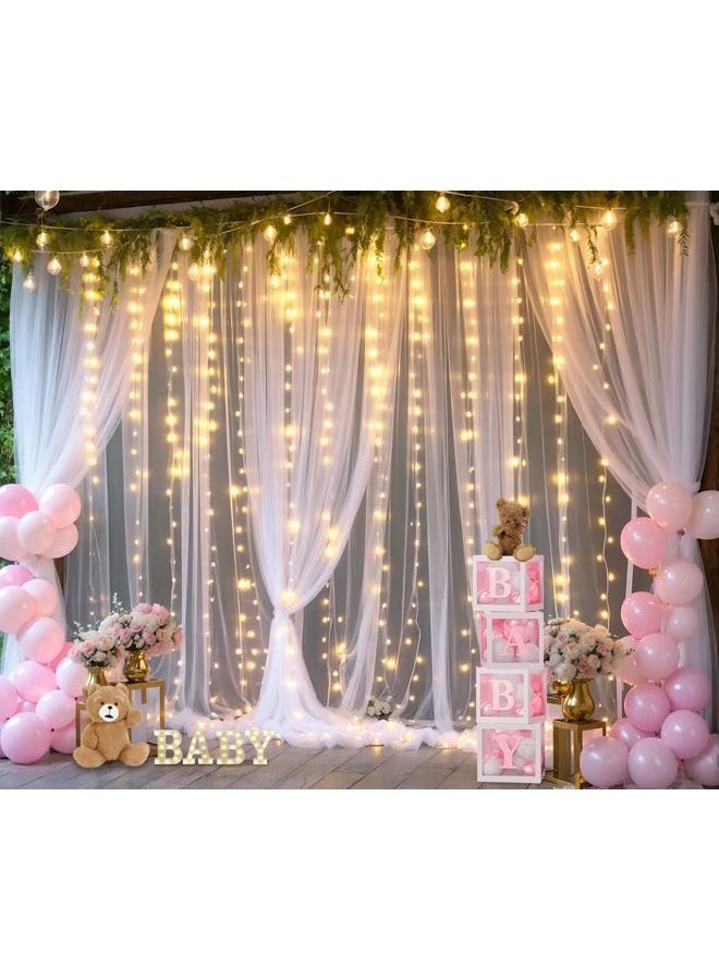 Suppromo White Tulle Backdrop Curtain with Lights String for Parites 10×8ft Sheer Backdrop Curtains White Curtain Backdrop for Wedding Baby Shower Birthday Party Photo Shoot Decorations(2 Panels 10ft×8ft)  - Image 5
