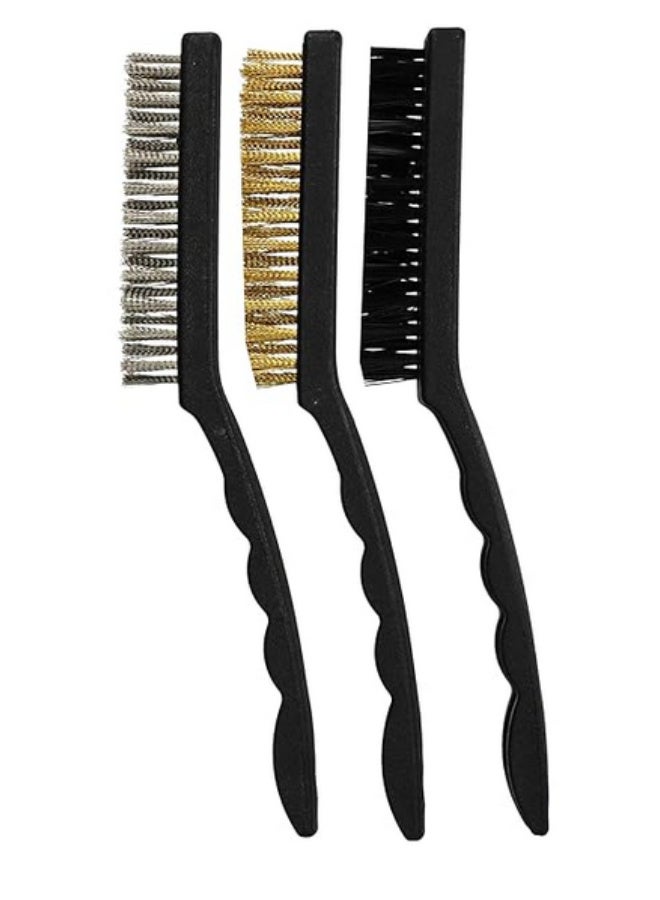 Medium-sized 8.25-inch cleaning brush set, 3 pieces, all-purpose, made of stainless steel/nylon/copper bristles. - Image 1