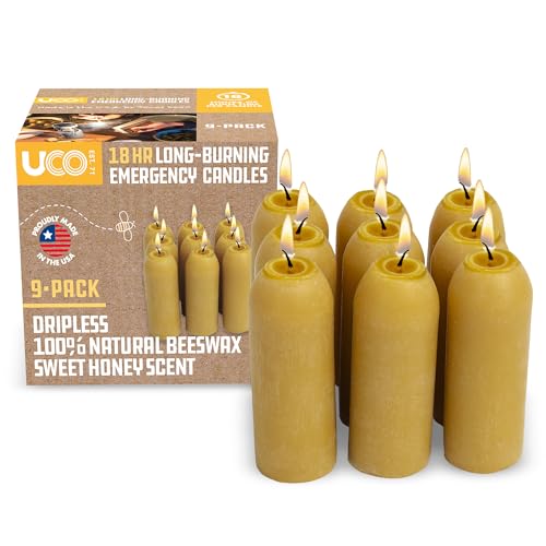 UCO 18-Hour Natural Beeswax, Long-Burning Candles for UCO Candle Lanterns and Emergency Preparedness, 9-Pack, Made in USA - Image 1