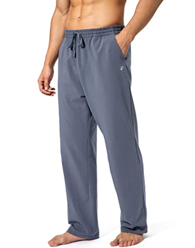 Pudolla Men's Cotton Yoga Sweatpants Athletic Lounge Pants Open Bottom Casual Jersey Pants for Men with Pockets (Mallard Blue X-Large) - Image 1