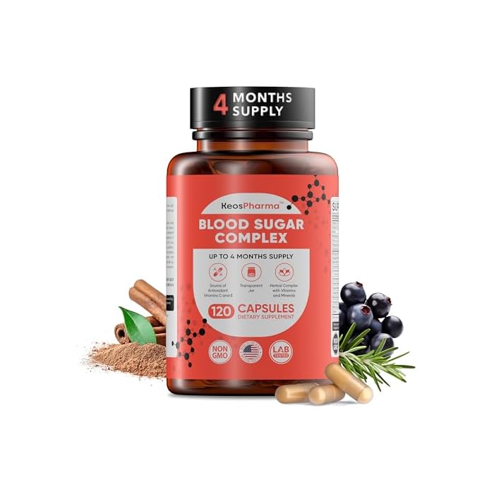 KeosPharma Blood Sugar Complex, 120 Capsules, Up to 4 Months Supply with Cinnamon, Zinc, Cayenne Pepper Fruit, Chromium, Vitamin C,E, Biotin, Magnesium and Other - Image 1