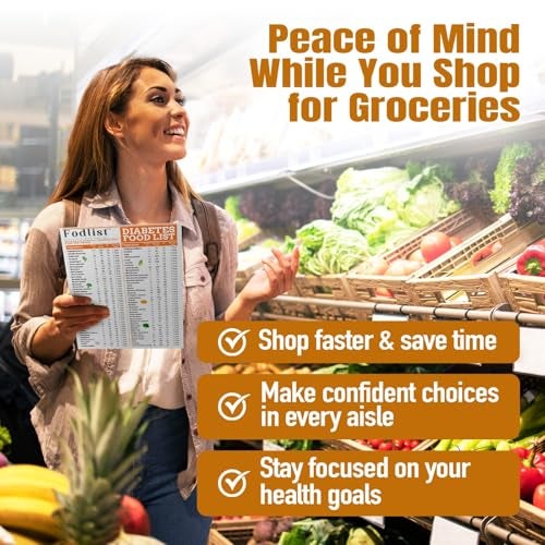 Fodlist Diabetes Food List Chart. And Diabetic Meal Planner Laminated for Grocery, type 1, 2, & prediabetic. Glycemic Index list included for Meal Planning, & Healthy Nutrition that Supports Blood Sugar Control and Diabetes Management. - Image 3
