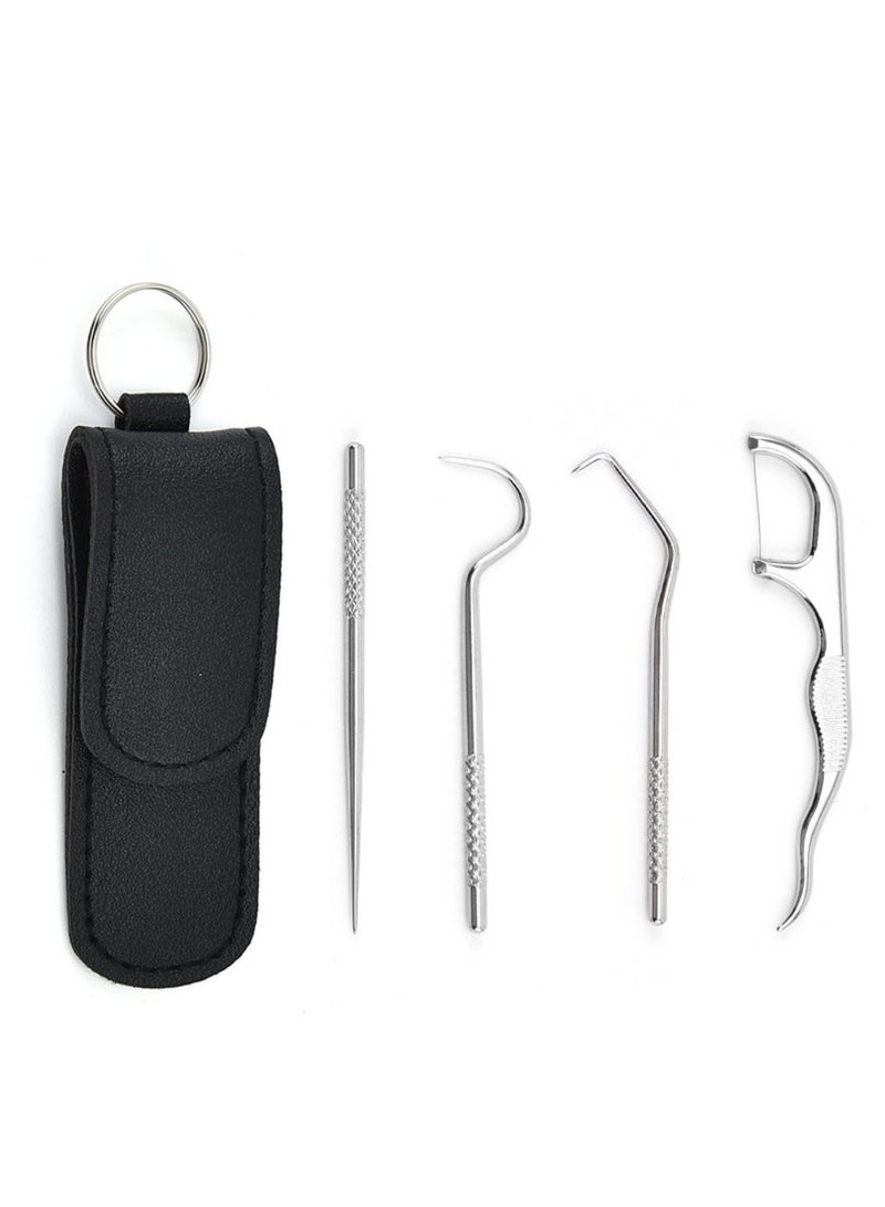 EELHOE Portable Titanium Toothpick Bag Set Reusable Metal Toothpick Black Leather Bag - Image 1