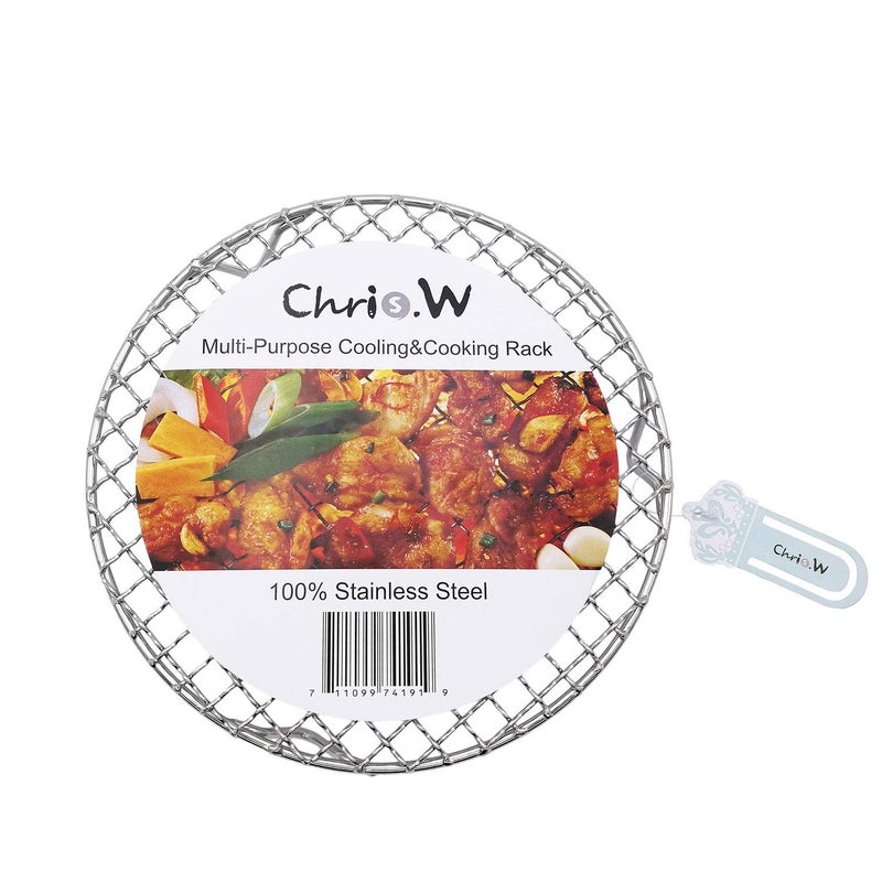 Chris.W ChrisWang 1Pack MultiPurpose Round Stainless Steel Cross Wire Steaming Cooling Barbecue RackCarbon Baking NetGrillPan Grate with Legs10Inch Dia