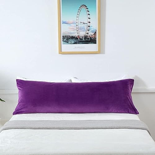 Cottonfry Ultra Soft Velvet Body Pillow Cover/Case Pillowcase with Hidden Zipper, Zippered Body Pillow Case (Purple, 20x54) - Image 1