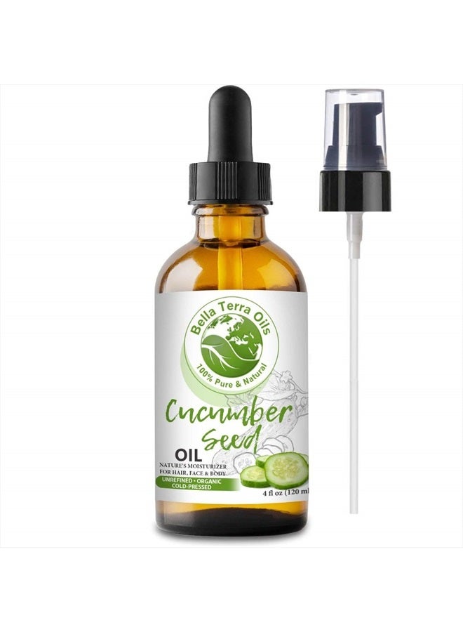 Bella Terra Oils Cucumber Seed Oil. 4oz. 100% Pure. Cold-pressed. Unrefined. Carrier Base Oil. Chemical-free. Deeply Hydrating. Lightweight. Natural Moisturizer for Hair, Skin, Nails, Stretch Marks - Image 1