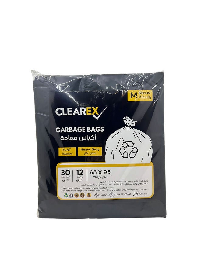 Heavy Duty Flat Garbage Bags, Medium, 30 Gallons, 12 Bags, 65x95cm - Image 1