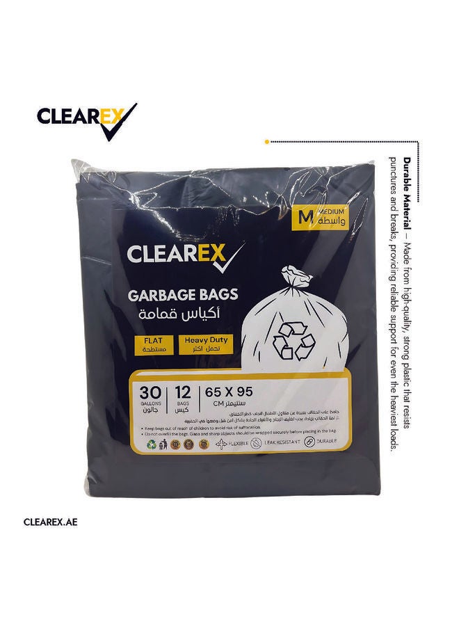 Heavy Duty Flat Garbage Bags, Medium, 30 Gallons, 12 Bags, 65x95cm - Image 2