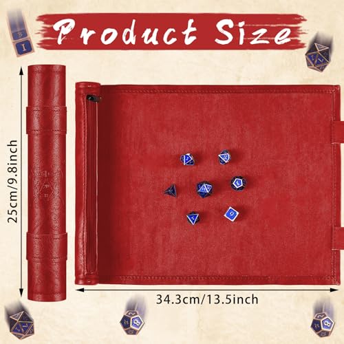 Civaner Dice Mat Tray Rolling Mat with Zipper PU Leather Folding Scroll Dice Bag Holder Table Christmas Game AccessoriesRed Black2 Pieces - Image 5