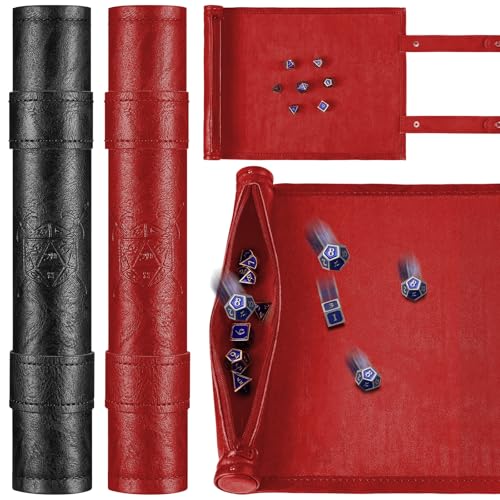 Civaner Dice Mat Tray Rolling Mat with Zipper PU Leather Folding Scroll Dice Bag Holder Table Christmas Game AccessoriesRed Black2 Pieces - Image 1