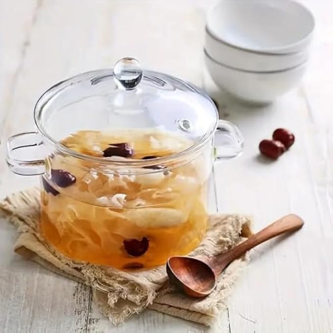 كاست ويف قدر زجاجي سعة 15 لترًا مع غطاء، وعاء طهي على الموقد مع غطاء ومقبض، وعاء طهي على نار هادئة، وعاء حساء شفاف، أواني طهي من زجاج البورسليكات العالي لطهي الحساء والحليب وطعام الأطفال والمعكرونة والنودلز - Image 4