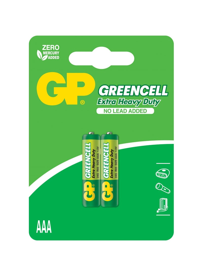GP Batteries GP GREENCELL extra Heavy Duty AAA Batteries 1.5V- GP24G R03 -Pack of 2 - Image 1