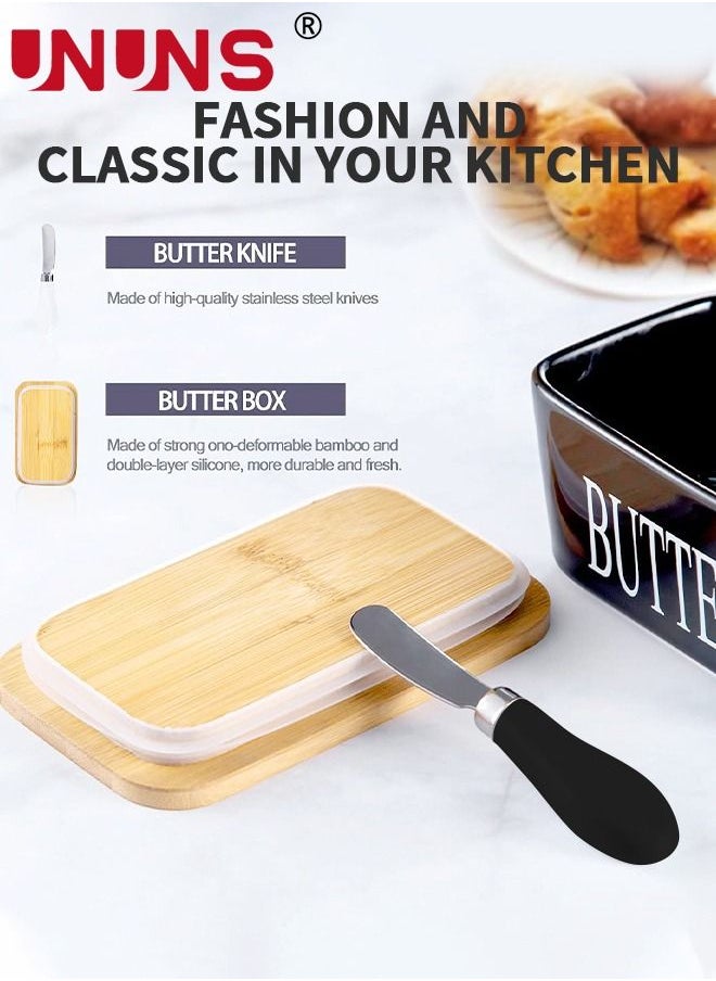 UNUNS - Butter Dish With Lid And Knife,Airtight Porcelain Butter Container,Large Ceramic Butter Storage With Sealing Covered For Countertop,Butter Dishes - Image 1