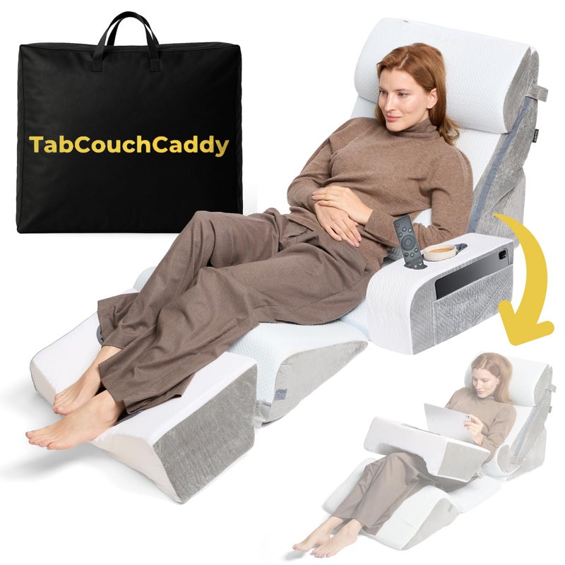 TabCouchCaddy 8-Piece Orthopedic Wedge Pillow Set for Sleeping, Post-Surgery Recovery, Back & Leg Pain Relief, Acid Reflux & GERD Support with Tablet & Cup Holder (Furry) - Image 1