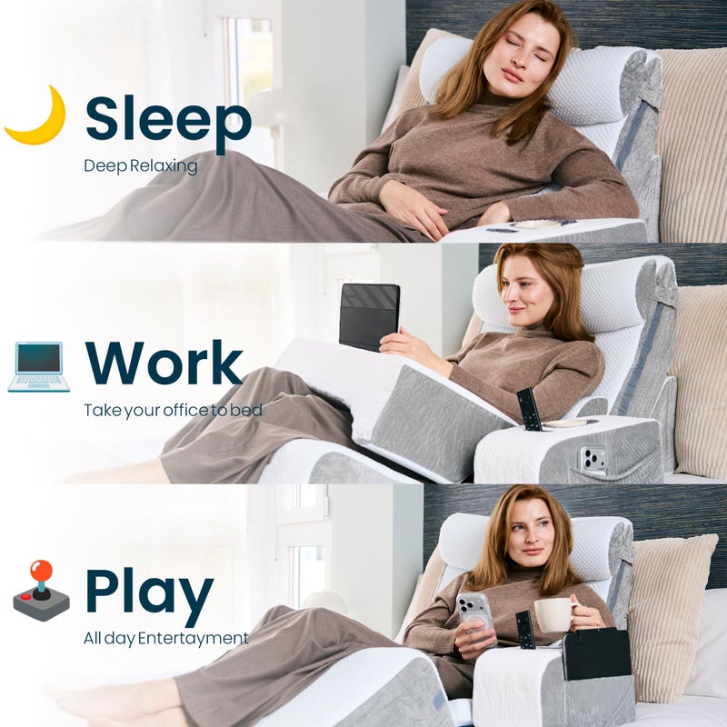 TabCouchCaddy 8-Piece Orthopedic Wedge Pillow Set for Sleeping, Post-Surgery Recovery, Back & Leg Pain Relief, Acid Reflux & GERD Support with Tablet & Cup Holder (Furry) - Image 3