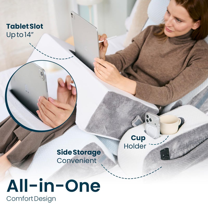 TabCouchCaddy 8-Piece Orthopedic Wedge Pillow Set for Sleeping, Post-Surgery Recovery, Back & Leg Pain Relief, Acid Reflux & GERD Support with Tablet & Cup Holder (Furry) - Image 4