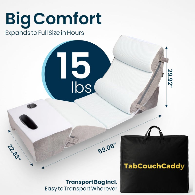 TabCouchCaddy 8-Piece Orthopedic Wedge Pillow Set for Sleeping, Post-Surgery Recovery, Back & Leg Pain Relief, Acid Reflux & GERD Support with Tablet & Cup Holder (Furry) - Image 5
